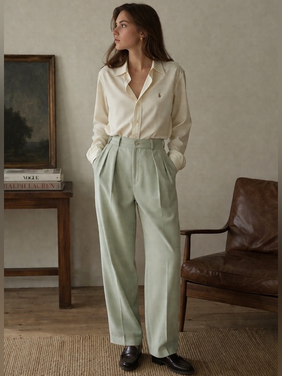 Laura Petites Pants - Vintage Laura Petites sage green trousers